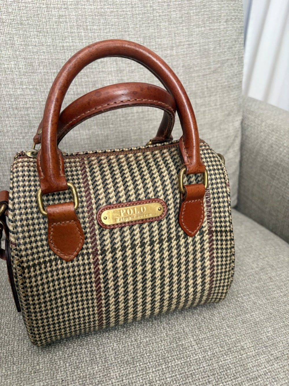 Polo by Ralph Lauren Tan Brown Plaid Mini Satchel